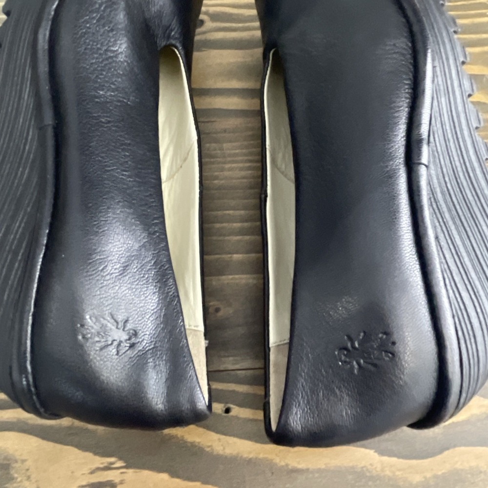 Fly London Black Leather Slip-On Heels - Picture 9 of 12